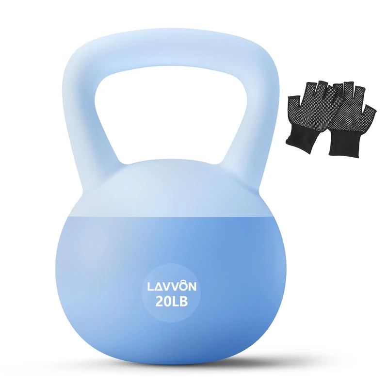 Soft Kettlebell - Cushioned Impact-Resistant Base and Anti-Slip, Kettle bell Anti-Slip Grip Weight for Home Workouts, Safe Strength Training Kettlebells Sets for Women & Men, With Non-slip Gloves (Blue, 20 LB)