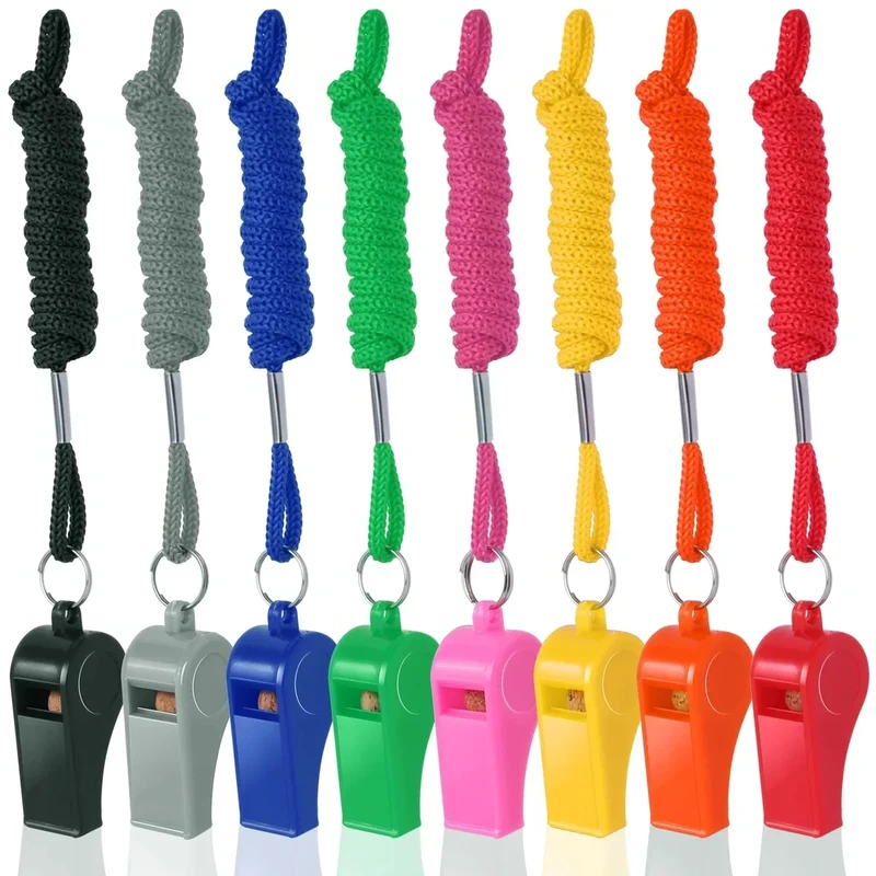Seakii 8-Pack Colorful Plastic Whistles with Lanyards - 120dB Loud Sports Whistles for Coaches, Teachers, Emergency Kits & Events