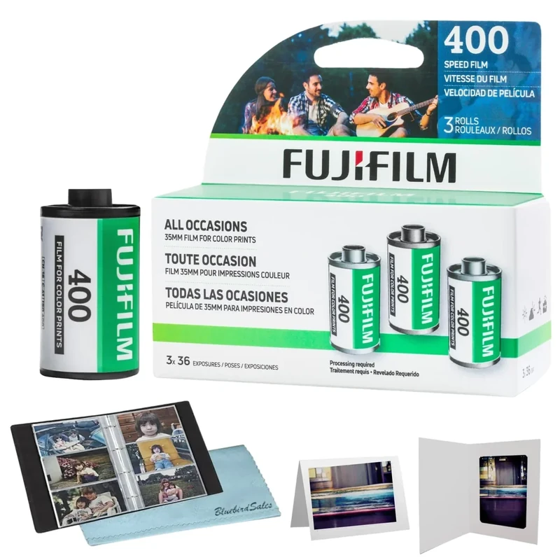 Fujifilm 400 ISO 35mm Film 3-Pack + Photo Album, Frames & Cloth