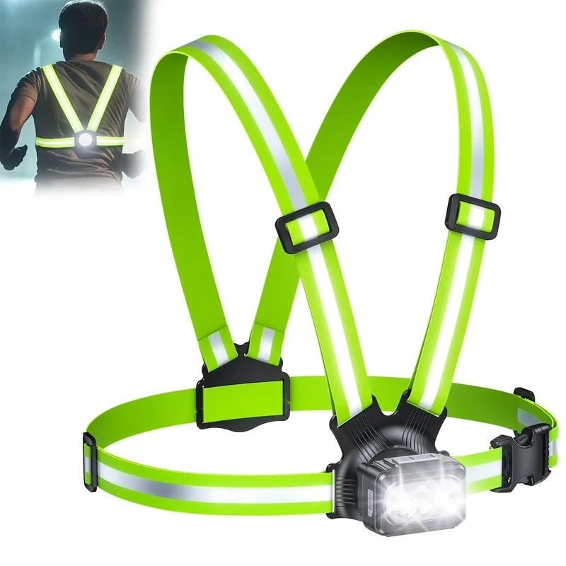 Viccux 500LM High-Visibility Running Lights for Runners, Adjustable 45° Beam & 360° Reflective Vest, IPX4 Waterproof Running Vest Light for Night Walking/Cycling/Jogging, 3.5-20Hrs Runtime