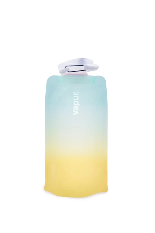 Vapur Collapsible Water Bottle With Carabiner, Compact Bottle Folds Flat For Hydration On The Go, Ideal for Traveling, Hiking or Camping, 16 Ounce, Malibu, Pack of 1