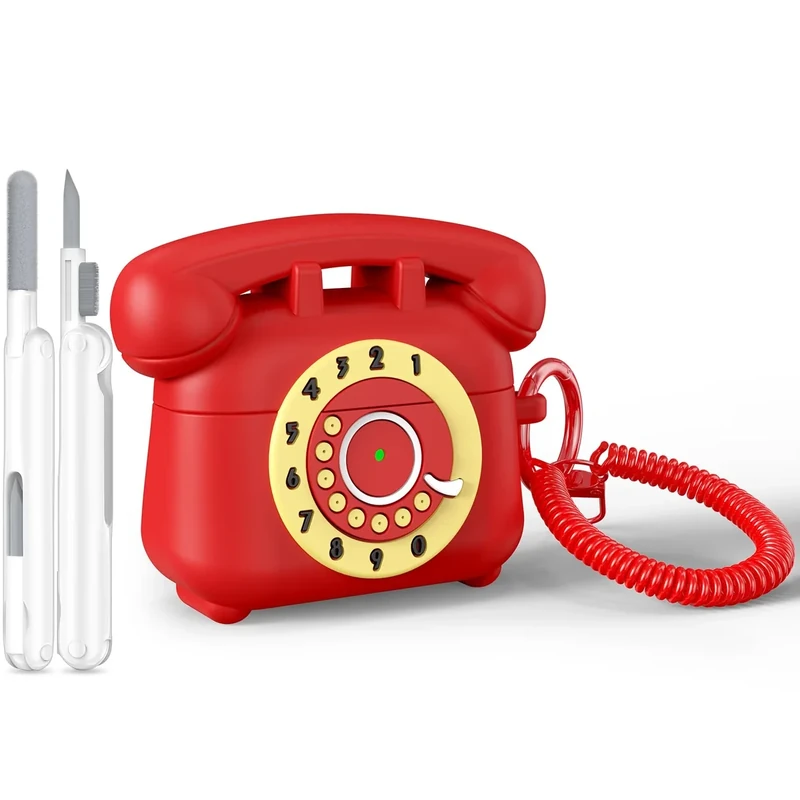 AIRSPO Airpods Pro 2 Case with Cleaner Kit, Retro Phone Design for AirPod Pro 2th Generation Cover, Soft Silicone Shockproof Protective Case for Air Pods 2 Cases Cute(Red)