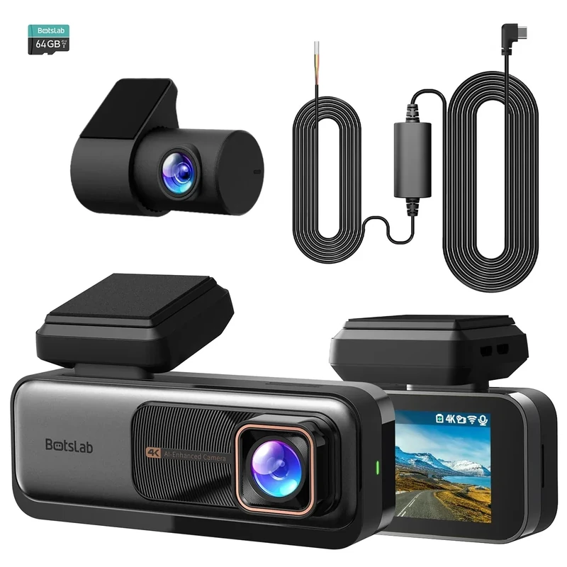 BOTSLAB 4k Dash Cam Front and Rear, 24/7 Parking Monitor with Hardwired Kit, 170° Ultra Wide Dashcam, ADAS, IMX415 Sensor, Night Vision, WDR, Loop Recording, 5G/2.4G WiFi & GPS, Free 64GB Card