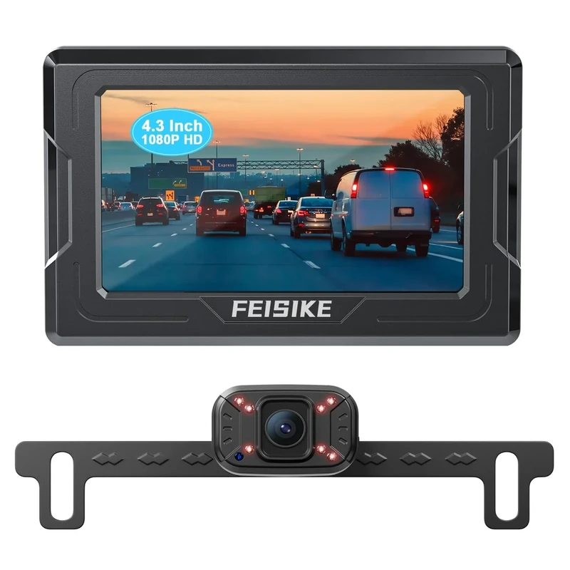 FEISIKE Backup Camera, 1080P IR Night Vision with Monitor, Easy Setup Plug-Play Rear View Camera, 150 Degrees Wide Angle, IP68 Waterproof, 4.3" Display for Car Truck SUV