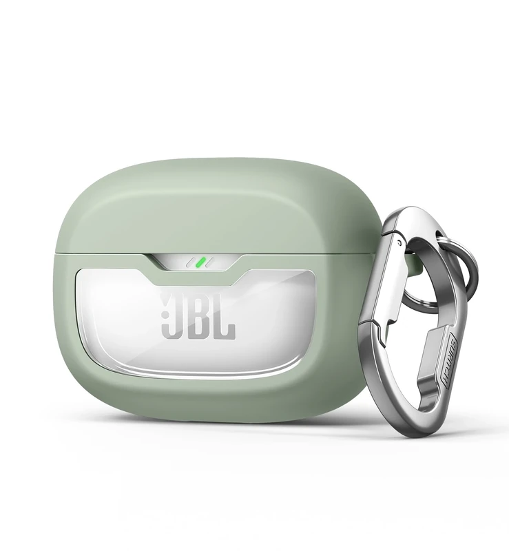 SURITCH Case Cover for JBL Vibe Beam/JBL Vibe Beam 2/ JBL Vibe 200TWS Earbuds, Shockproof Magnetic Protective Headphone Cover, Rugged Bumper Case with Carabiner & Cleaning Kit & Removal Tool, Green