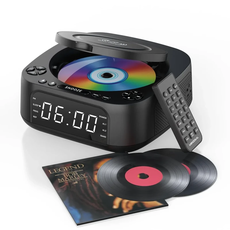 CD Player Portable,MONODEAL CD Players for Home,Desktop Portable CD Player with Bluetooth Speakers,Wireless Charging,Alarm Clock,SleepTimer,Supports CD/Bluetooth/FM Radio/USB Drive/AUX,Remote Control