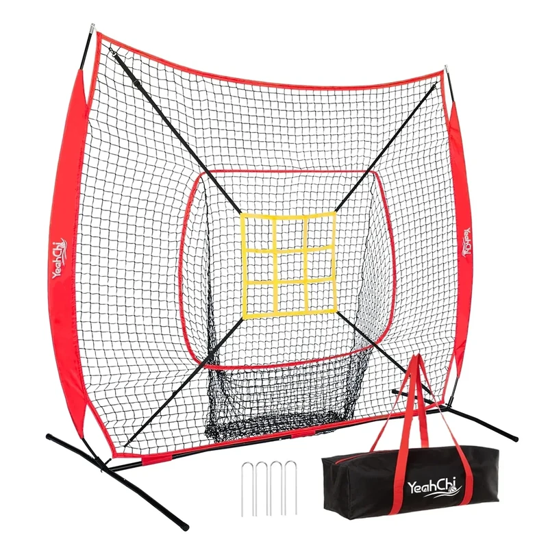 YeahChi 7×7FT Baseball net, Pitching net with Strike Zone Target, Baseball&Softball Practice net with Sturdy Bow Frame and Stable Base,Portable Practice net for All Ages and All Skilled Levels