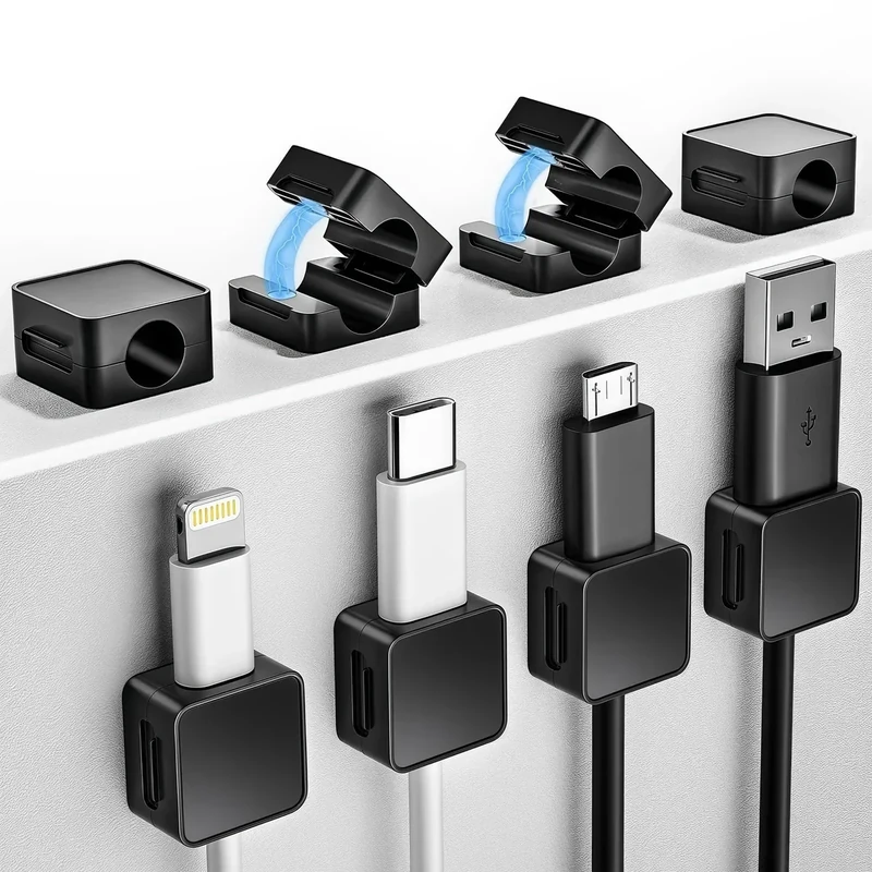 ROYSC Magnetic Cord Organizer 8-Pack - Adjustable Clips with Adhesive