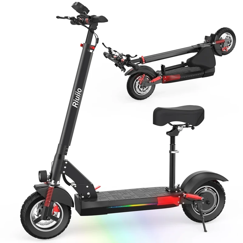 Electric Scooter for Adults with Seat, 600W Motor, 28MPH, 25 Miles Range, Foldable Commuter E-Scooter with Seat, 10" Pneumatic Tires, Dual Suspension, UL2272 Certified