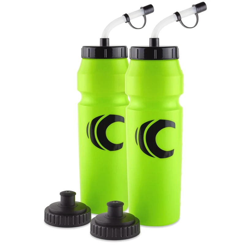 Cannon Sports 1 Liter Sports Water Bottle, BPA-Free, 34 Oz Capacity, Large Mouth, 2 lids (Straw and Squeeze), Great For Helmet Sports Such As Hockey, Lacrosse, Football, Boxing (2 Pack) (Lime Green)