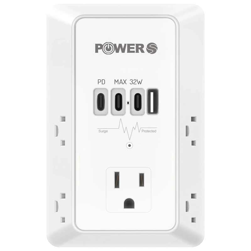 20W PD Fast Charging Wall Outlet with USB Ports (3C1A), Electrical Outlet Extender, Surge Protector, Wall Plug Adapter for Multiple Devices, Wall Socket Expander
