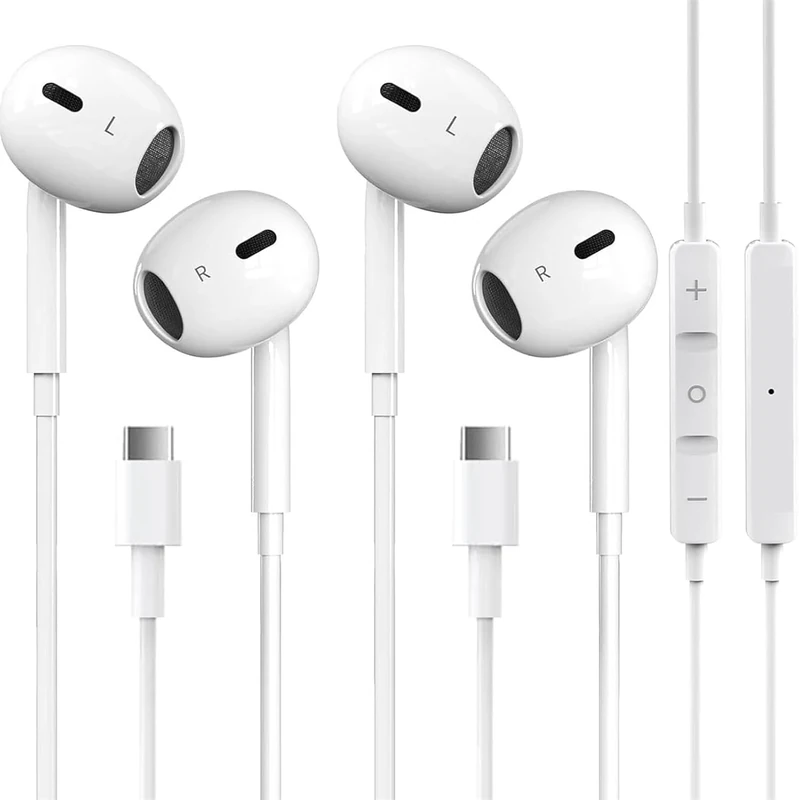 2 Packs USB C Headphones for iPhone 17/16/15 Earbuds with Microphone & Volume Control HiFi Stereo Type C Earphones for iPhone 17/16/15 Pro Max, for Galaxy S23/S22/S21/S20/Ultra Note 10/20