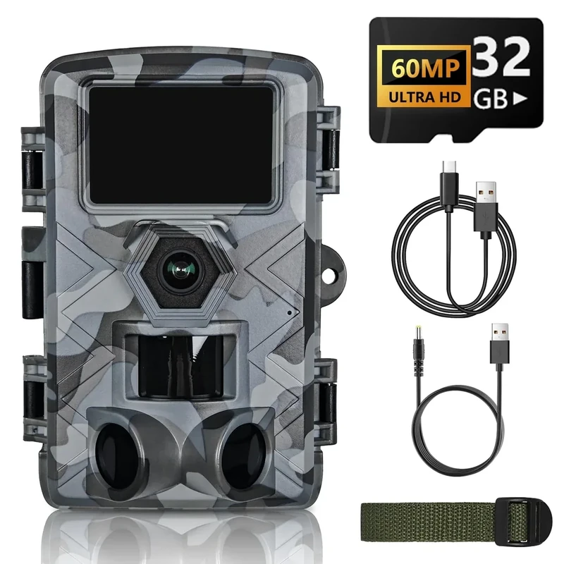 LANTOOCAM Trail Camera, 60MP Hunting Camera with WiFi, 32GB TF Card, Night Vision, Motion Activated, IP66 Waterproof, 120°Wide-Angle for Deer Scouting or Home Security, APP Control, H.264 MP4 Video