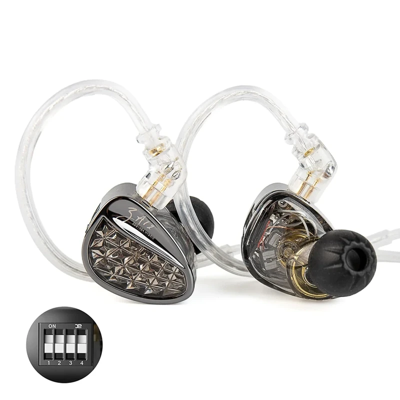 KZ ZA12 in Ear Monitor, 2DD+4BA Hybrid Wired Earbuds, KZ in Ear Monitor with 4-Level Tuning Switch Gaming Earbuds,Silver-Plated IEM Cable for Audiophile (No Microphone, Matte Black Tunable Version)