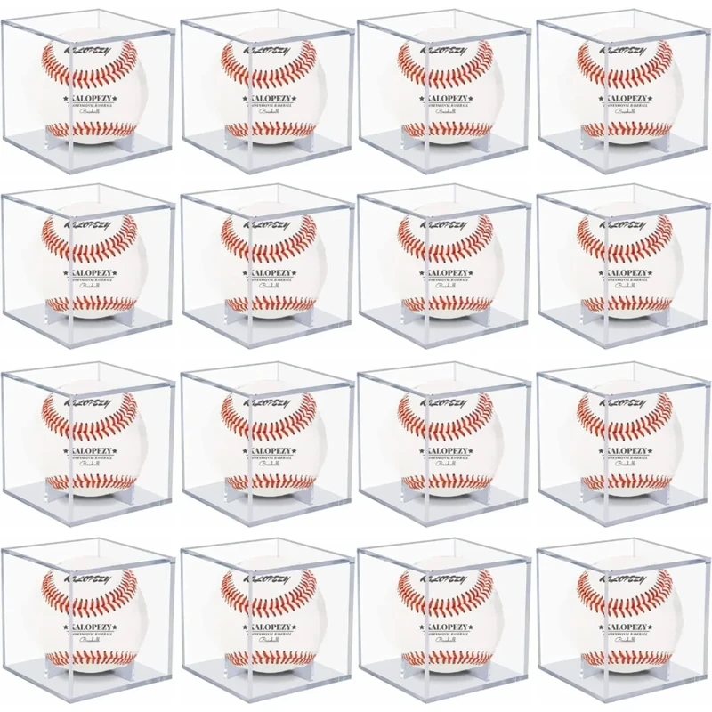 KALOPEZY 16 Pack Baseball Display Case, UV Protected Acrylic Boxes for Display,Clear Display Case Baseball Cube Memorabilia Showcase Autograph Ball Protector - for Official Size Ball