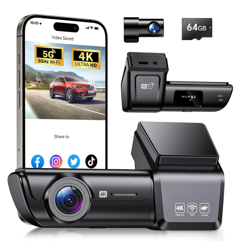 OVAMAN F8 Dash Cam - 4K Front, 1080P Rear, 170/160 Angle, WiFi Parking