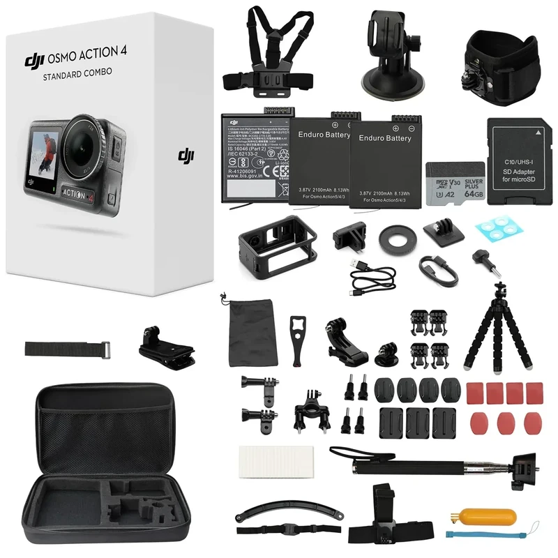 DJI Osmo Action 4 - 4K/120fps Camera, 2 Batteries, 64GB Card, 58-Item Kit
