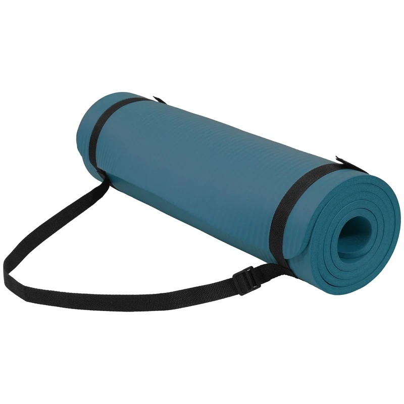 Fitvids 1/2-Inch Thick High Density Foam Exercise Yoga Mat with Carrying Strap, For Cushioning The Body Against Hard Floors, Navy Blue