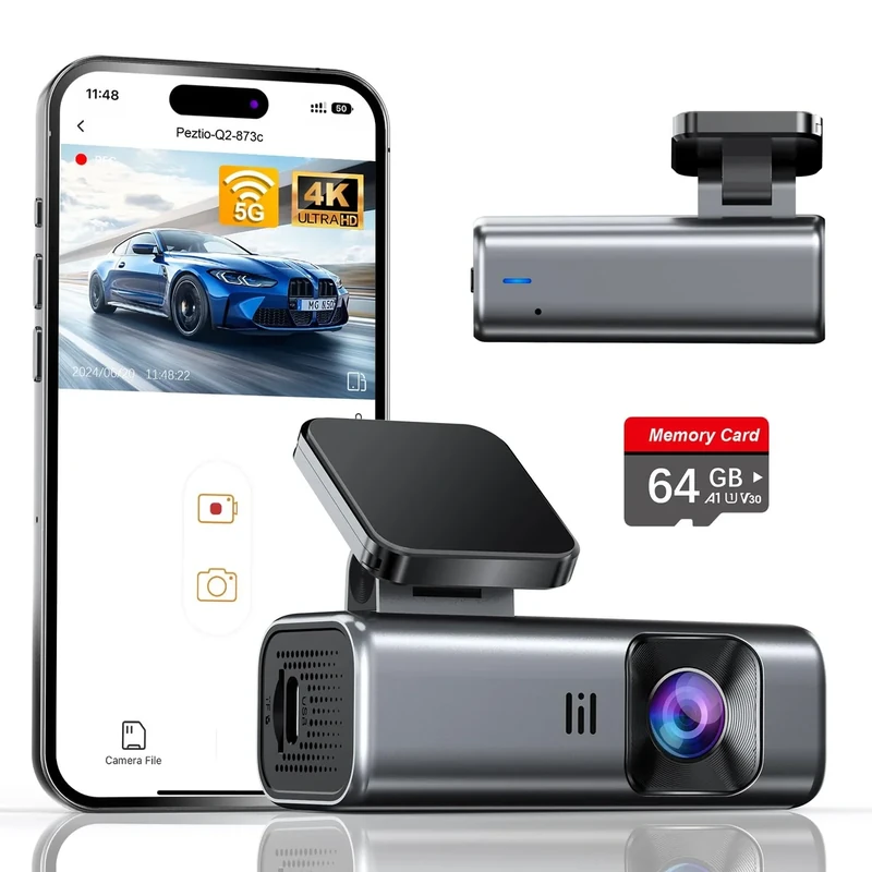 galphi 4K Dash Cam Front, Built-in 5G WiFi, 64GB Card Included, Dash Camera for Cars, Mini Dashcam with Super Night Vision, Loop Recording, G-Sensor, 24 Hours Parking Monitor, Support 256GB Max