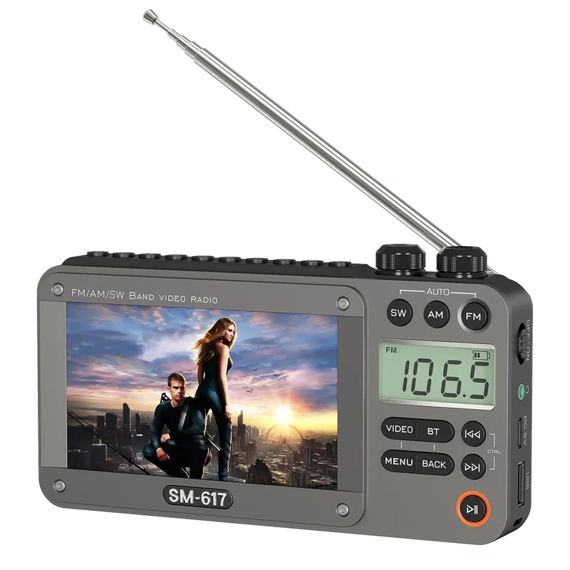 SEMIER 720p 4.3" Screen AM FM SW Movie Video Radio with Bluetooth, Rechargeable Pocket Digital Movie Video Player Radio, Support USB/Micro SD Card, 5W Loud Speak and Headphone Jack for Travel Gifts