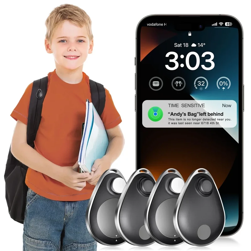 GPS Tracker for Kids hidden 4pack, Security Tag with Pins Works with Find My (iOS only), Lost Mode, Anti-Removal Tracking Device for Children, Elderly, Pets, Backpack, No Monthly fee (Not for Android)