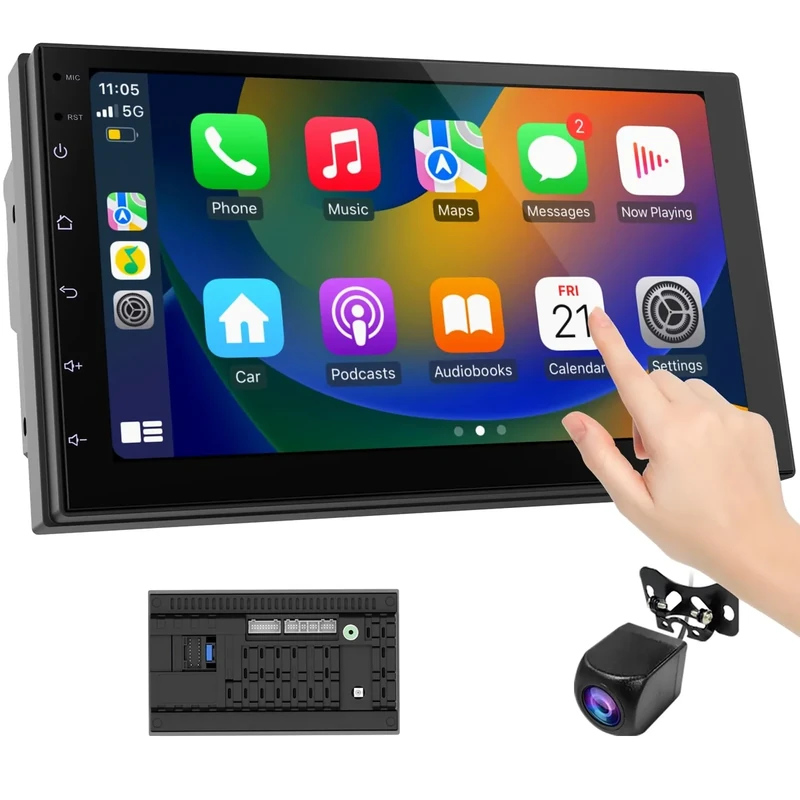 Wireless CarPlay Screen for Car & Android Auto Head Unit - Touchscreen 7 Inch Double Din Car Stereo with Backup Camera for All Cars (2+32GB) - Image 1