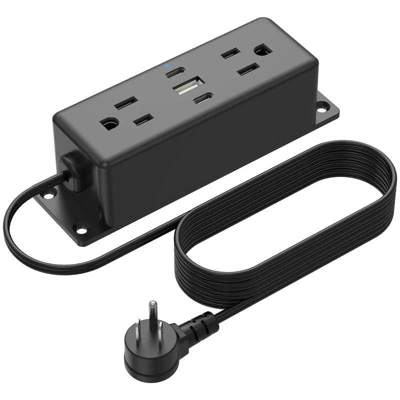 CCCEI 2 Pack Wall Mount Power Strip with USB Ports, Under Desk Mountable Power Strip with Outlets, 4FT Flat Plug Extension Cord Outlet, 20W USB-C Ports.