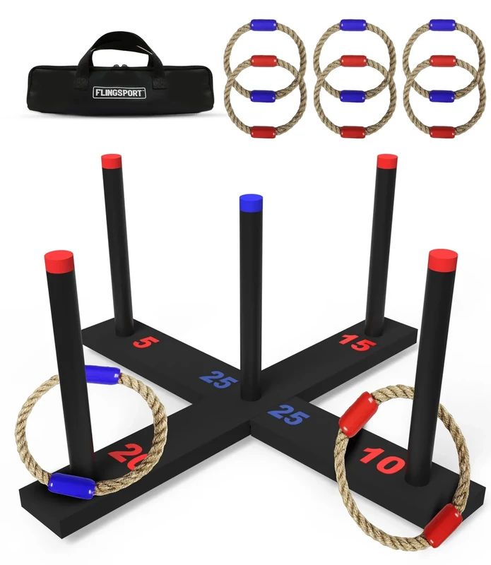 FLINGSPORT Ring Toss Game, Incl. 6 Rings, Case, Valentines Day Gifts for Him, Outdoor Yard Games for Kids Adults & Family, Backyard Party Activities, Gifts For Teens, Boys & Girls Ages 8-12+ Years Old