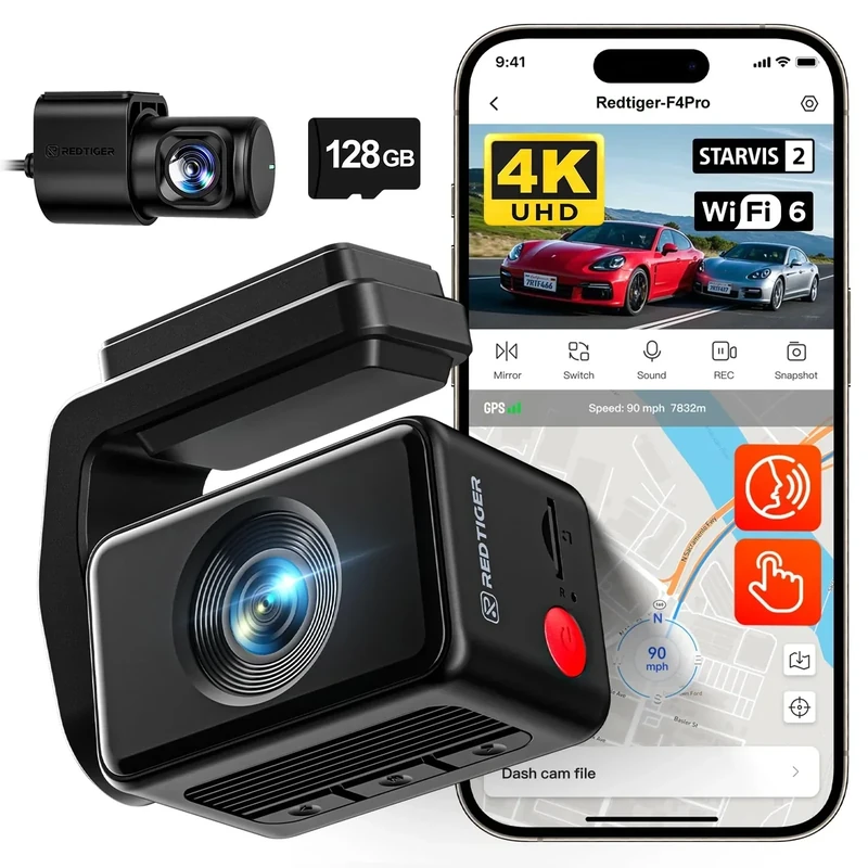 REDTIGER F4 Pro 4K Front & 1080P Rear Dash Cam - WiFi6, Touchscreen