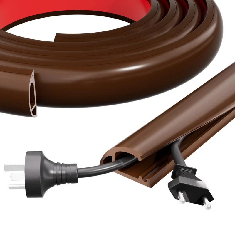 Kneelisa 6FT Side-Open Extension Cord Covers for Wires on Floor,Silicone Power Cable Protector Cord Hider Management Strip,Hide Electric Wire on Carpet,Chord Runner Protective Safety Wiremold,Brown