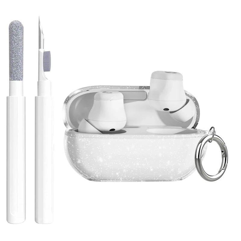 Aircawin for Beats Solo Buds Case Clear Glitter,Sparkly Bling Design for Beats Solo Buds Case Cover,Shockproof Soft TPU for Beat Earbuds with Keychain and Cleaning Pen-Glitter