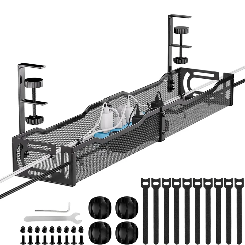 Mzmaxy 25'' No-Drill Under Desk Cable Tray - Organizer for Office
