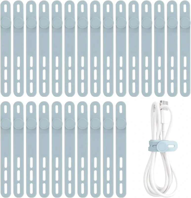 Oligei 25 Pack Blue Silicone Cable Ties - Reusable High Elastic