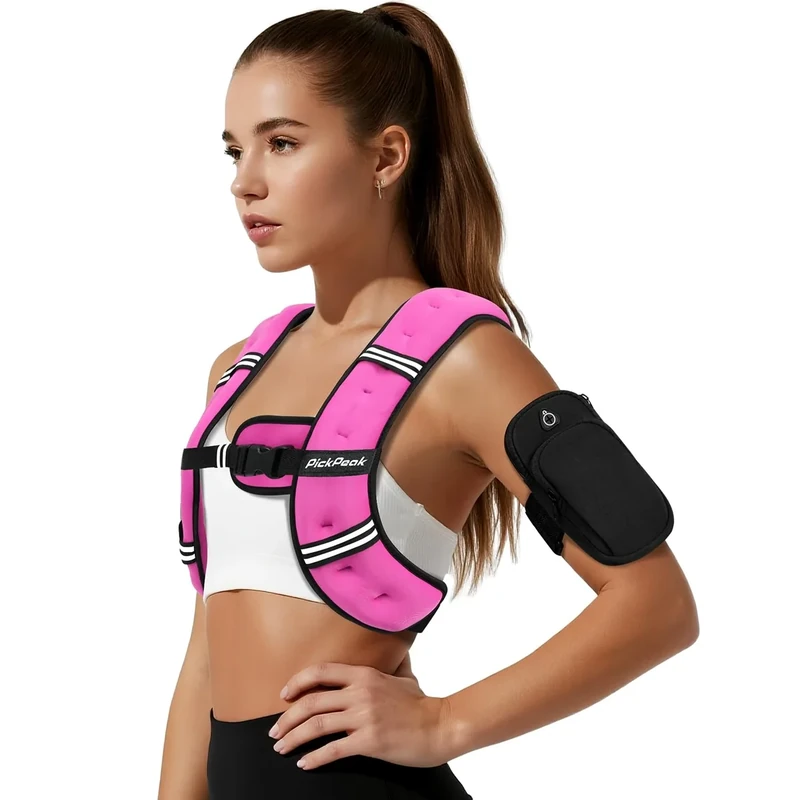PICKPEAK Weighted Vest for Woman Man 5lb/6lb/8lb/11lb/12lb/13lb/15lb/20lb/25lb/30lb Weighted Vest for Walking, Strength Training Weight Vest with Adjustable Buckle Detachable Phone Pouch for Running Workout
