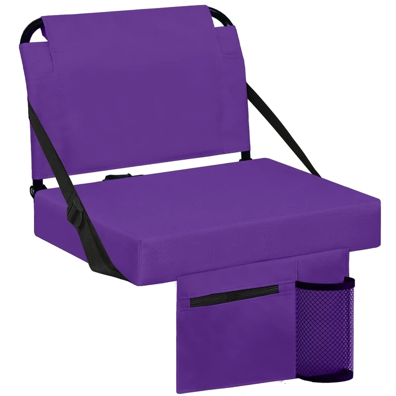 Besunbar Stadium Seats for Bleachers with Back Support Bleacher Seat Soft Cushion Light Weight Includes Shoulder Strap & Cup Holder, Front & Back Zipper Pocket, Suitable for Sports Events,Purple
