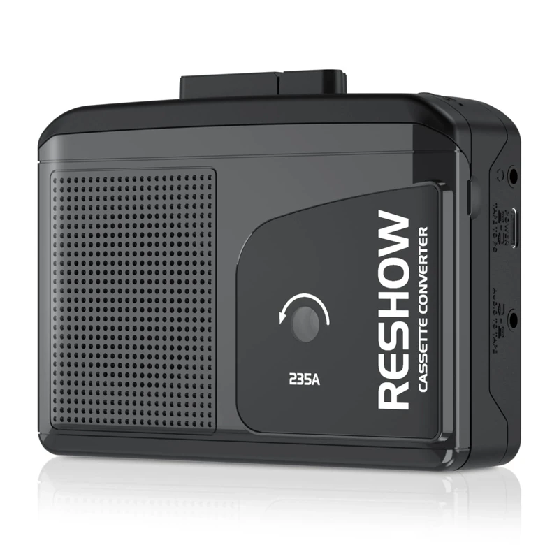 Reshow Cassette Player Recorder, Portable Cassette Player, Integrated Speakers, Recording to Cassette, Cassette-to-MP3 Converter, Manual Recording - Black