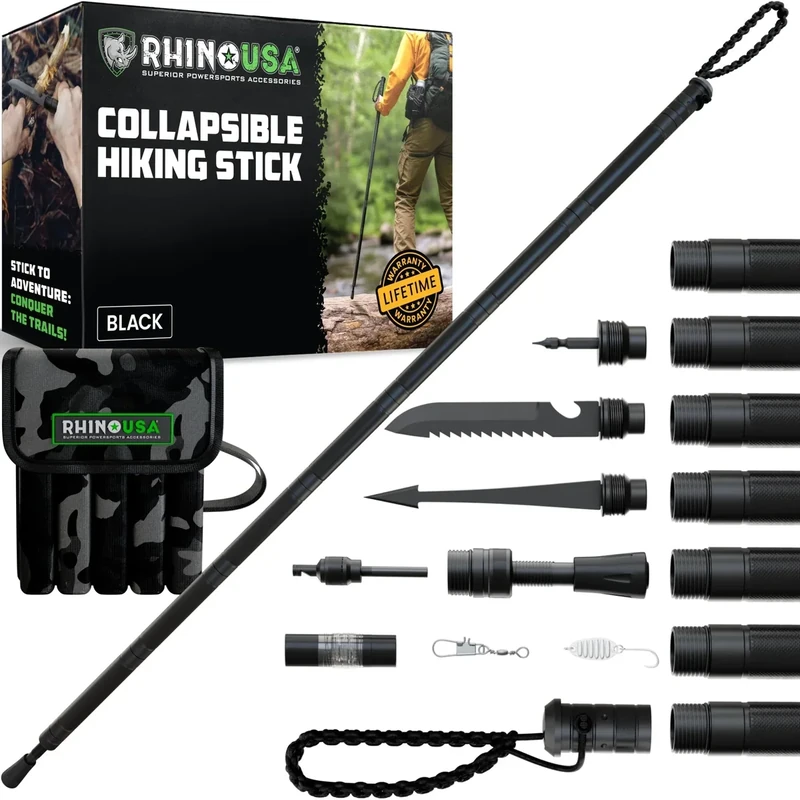 Rhino USA Tactical Hiking Stick with Integrated Survival Kit – Essential Camping Gear for Hiking & Trekking – Durable Tactical Gear for Outdoor Adventures