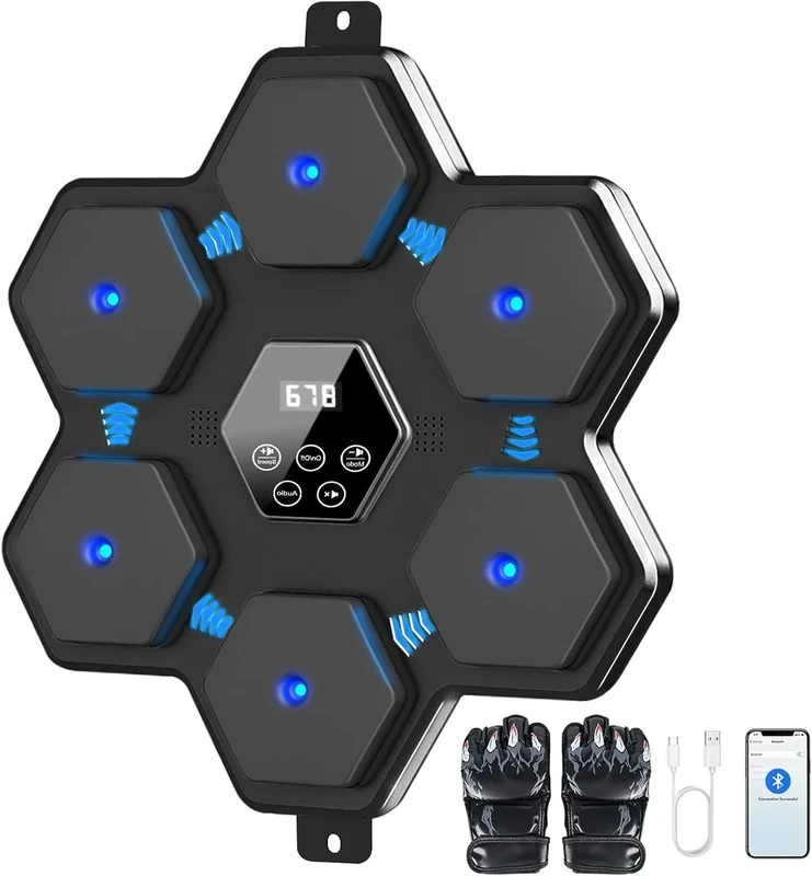 SHXYKZ Music Boxing Machine, Smart Bluetooth Music Boxing Machine with Boxing Gloves for Adults and Kids, Interactive Wall Punching Pad with Intelligent Display Screen for Gift (Black)