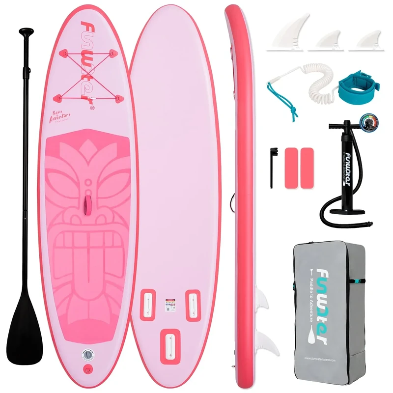 FunWater SUP Inflatable Stand Up Paddle Board Ultra-Light Inflatable Paddleboard with SUP Accessories, Fins, Adjustable Paddle, Pump, Backpack, Leash, (Pink)