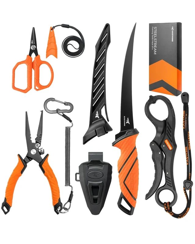 KastKing SteelStream Fishing Tool Set, Fishing Gear - Corrosion Resistant Fishing Pliers, Fillet Knife, Fishing Scissors, Fish Lip Gripper, Multi-Functional Jaw, Fishing Gifts for Men