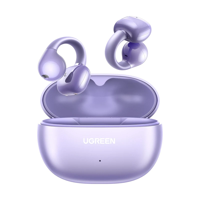 UGREEN HiTune S3 Open Ear Earbuds Bluetooth 5.4 Clip On Wireless Headphones ENC Mic for Clear Calls 30H Playtime IPX5 Waterproof Earphones for Running Workout, Cyclists, Compatible with iPhone, Purple