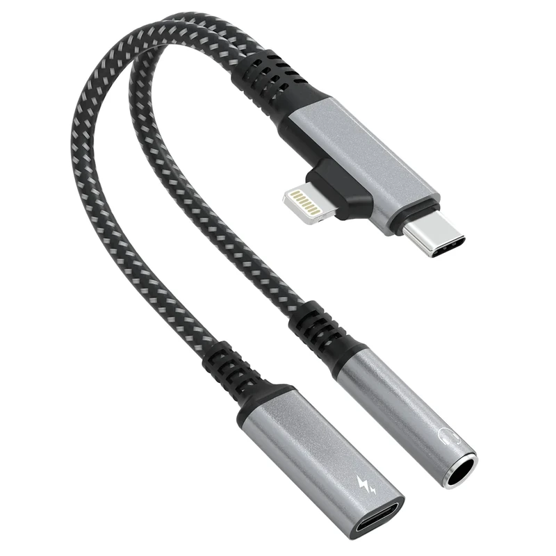 Lightning and USB C to 3.5mm Headphone Adapter with Fast Charger - 2 in 2 iPhone and Type C to 3.5mm Aux Adapter with PD 60W Charging Dongle Audio Cable for iPhone16 15 14 Pro Max,Galaxy S24 S23,iPad