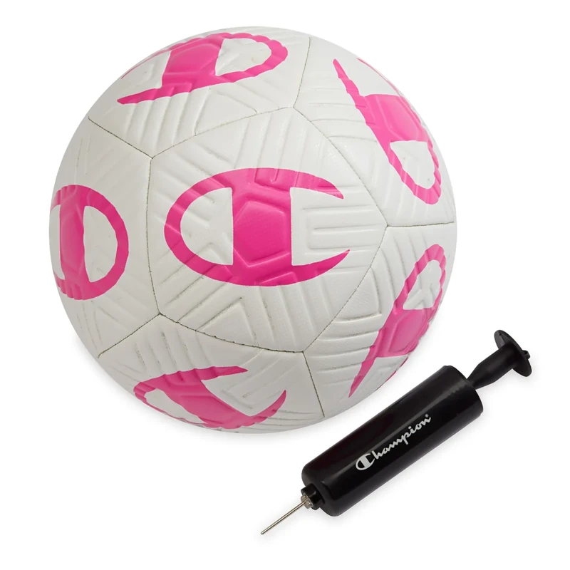 Champion Playmaker Soccer Ball (Size 5, White/Optic Pink) – 12-Panel Design, Enhanced Control, Durable TPU Cover & Butyl Bladder, for Indoor & Outdoor Training, Includes 6" Pump
