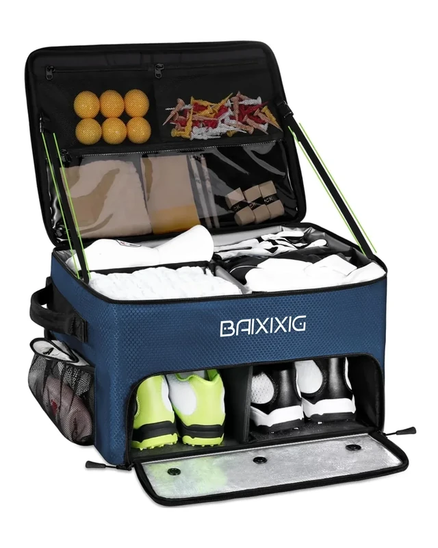 BAIXIXIG Golf Trunk Organizer, 2-Layer Storage with Shoe Pocket, Storage for Golf Accessories, Gifts for Golfers, Blue