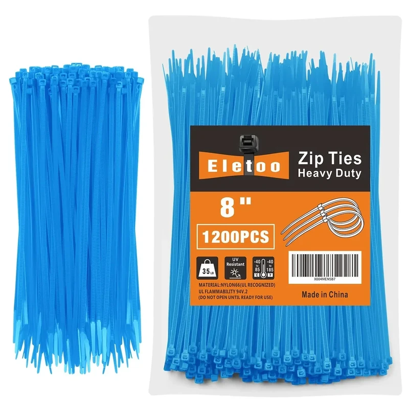 Eletoo 8-Inch Zip Ties - 1200 Pack, 35lb Tensile, UV-Resistant Nylon