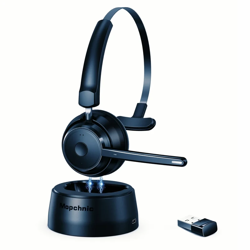 Mopchnic Bluetooth On-Ear Headset with USB Dongle - PC, Office, Zoom