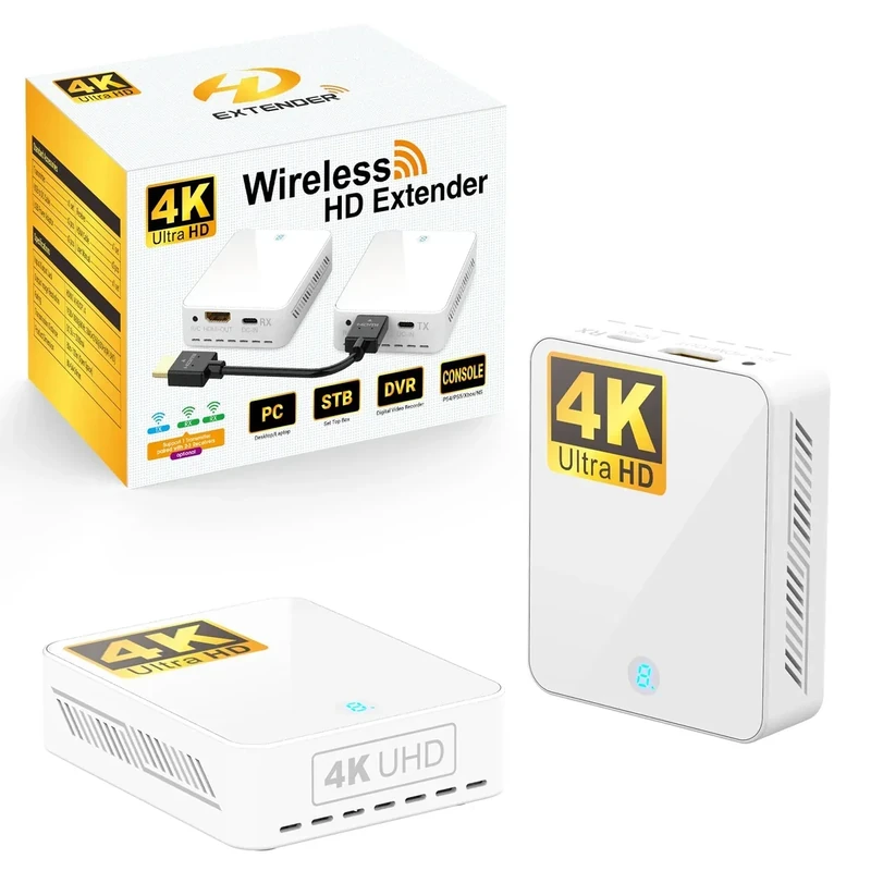 Wireless HDMI Transmitter and Receiver 4K 30Hz, 400FT/120M Long Range, 9 Adjustable Channels, 1TX to 3RX– Stream HD Video/Audio from Laptop, PC, Camera to TV, Projector, Monitor