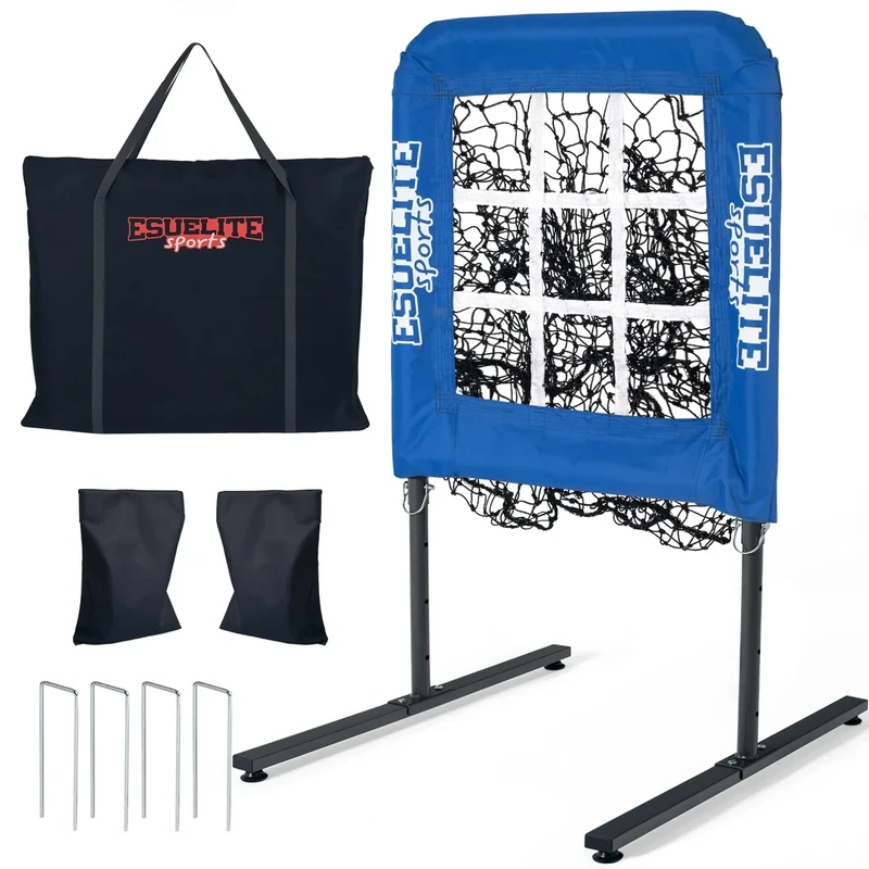 9 Hole Pitching Net with Strike Zone, Baseball Pitching Target, Softball Pitching Net, Portable Pitcher Training Equipment Height Adjustable（Royal Blue）