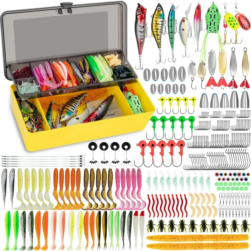WITOROR Fishing Lures, 328Pcs Fishing Tackle Box Included Crankbaits, Spoon, Hooks, Jigs, Weights and More Other Accessories, Fishing Bait Lure Gear Teasers Kit Gifts for Men Bass Freshwater