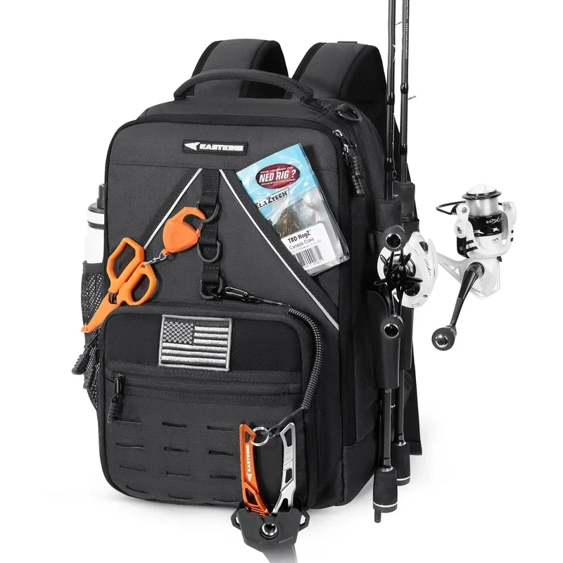 KastKing KarryAll KastMate Fishing Tackle Backpack,Water-Resistant Tackle Bag With 2 Rod Holders,Fishing Gear and Equipment With Large Gear Storage,Black